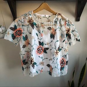 Glance Floral Embroidered Mesh Top